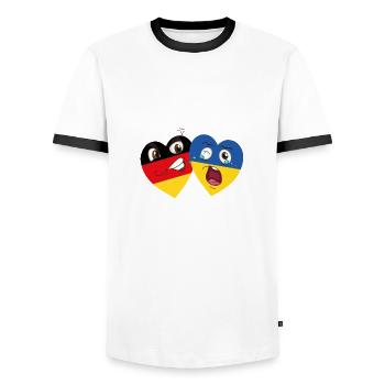 Allemagne Ukraine amour coeur amis amour cadeau - T-shirt contrasté Homme - blanc/noir - Devant - AI Model Female 172 light (172cm) & AI Model Male 178 dark (178cm)