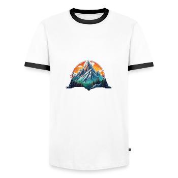 Mountain / Alps / Summit / Nature / Forest / Rock - Men's Ringer Shirt - white/black - Front - AI Model Female 172 light (172cm) & AI Model Male 178 dark (178cm)