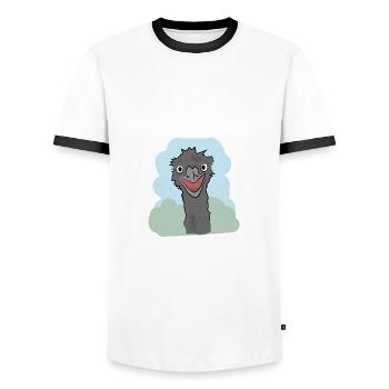 Illustration design "Emu Kisses" - Men's Ringer Shirt - white/black - Front - AI Model Female 172 light (172cm) & AI Model Male 178 dark (178cm)