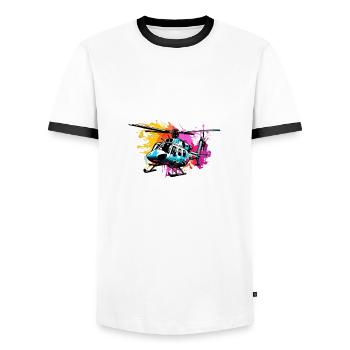 Helicopter / Helicopter / Flying / Aviation - Men's Ringer Shirt - white/black - Front - AI Model Female 172 light (172cm) & AI Model Male 178 dark (178cm)