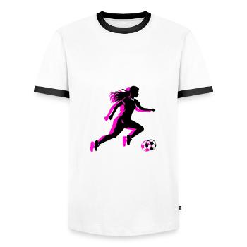 Soccer Woman Symbol Soccer Player Woman - Men's Ringer Shirt - white/black - Front - AI Model Female 172 light (172cm) & AI Model Male 178 dark (178cm)