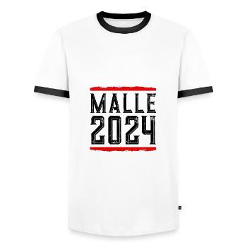 Malle 2024 - Männer Kontrast-T-Shirt - Weiß/Schwarz - Vorne - AI Model Female 172 light (172cm) & AI Model Male 178 dark (178cm)