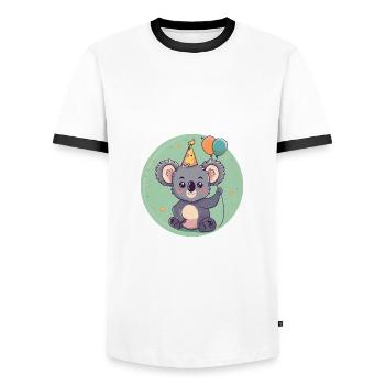 Bande dessinée d’anniversaire Koala - T-shirt contrasté Homme - blanc/noir - Devant - AI Model Female 172 light (172cm) & AI Model Male 178 dark (178cm)