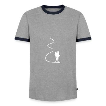 Hiker Hiking Mountains - Men's Ringer Shirt - grey/navy  - Front - AI Model Female 172 light (172cm) & AI Model Male 178 light (178cm)