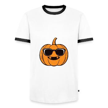 Pumpkin Halloween Autumn Cool - Men's Ringer Shirt - white/black - Front - AI Model Female 172 light (172cm) & AI Model Male 178 dark (178cm)