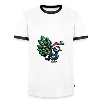 Peacock Bird Christmas - Men's Ringer Shirt - white/black - Front - AI Model Female 172 light (172cm) & AI Model Male 178 dark (178cm)