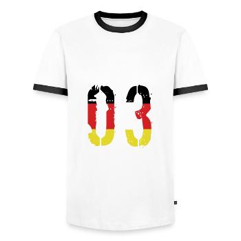 3 Number Germany Jersey - Men's Ringer Shirt - white/black - Front - AI Model Female 172 light (172cm) & AI Model Male 178 dark (178cm)