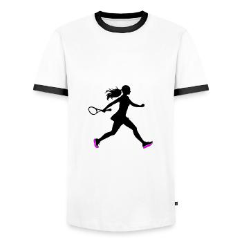 Tennis Spielerin Symbol - Männer Kontrast-T-Shirt - Weiß/Schwarz - Vorne - AI Model Female 172 light (172cm) & AI Model Male 178 dark (178cm)