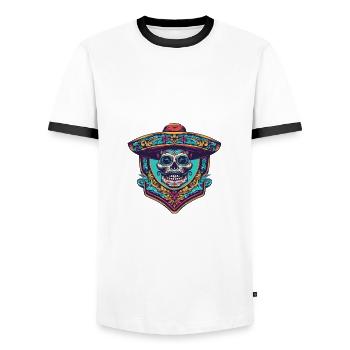 Mexican Skull Sombrero - Men's Ringer Shirt - white/black - Front - AI Model Female 172 light (172cm) & AI Model Male 178 dark (178cm)