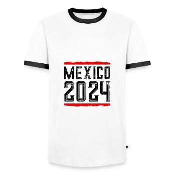 Mexico 2024 - Men's Ringer Shirt - white/black - Front - AI Model Female 172 light (172cm) & AI Model Male 178 dark (178cm)
