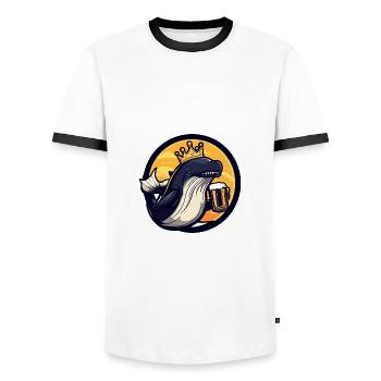 Whale Beer Comic - Men's Ringer Shirt - white/black - Front - AI Model Female 172 light (172cm) & AI Model Male 178 dark (178cm)