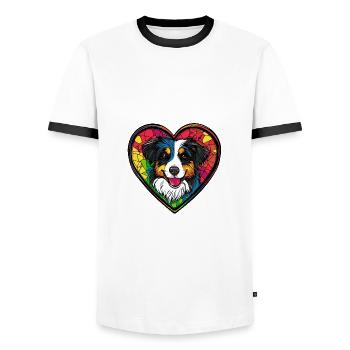 Australian Shepherd Dog Heart Love - Men's Ringer Shirt - white/black - Front - AI Model Female 172 light (172cm) & AI Model Male 178 dark (178cm)
