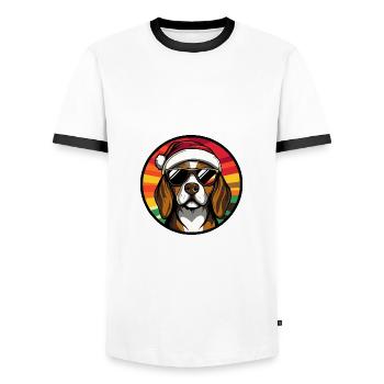 Beagle Dog Christmas Cool - Men's Ringer Shirt - white/black - Front - AI Model Female 172 light (172cm) & AI Model Male 178 dark (178cm)