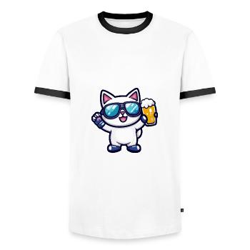 Cat Ski Beer - Men's Ringer Shirt - white/black - Front - AI Model Female 172 light (172cm) & AI Model Male 178 dark (178cm)