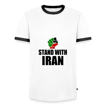 Stand with iran - Men's Ringer Shirt - white/black - Front - AI Model Female 172 light (172cm) & AI Model Male 178 dark (178cm)