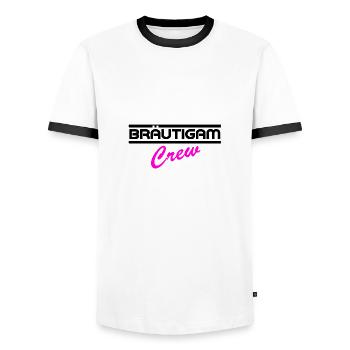 Groom Crew / Bachelor Party / Celebration / Bachelor Party - Men's Ringer Shirt - white/black - Front - AI Model Female 172 light (172cm) & AI Model Male 178 dark (178cm)