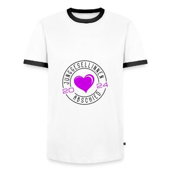 Hen party 2024 - Men's Ringer Shirt - white/black - Front - AI Model Female 172 light (172cm) & AI Model Male 178 dark (178cm)