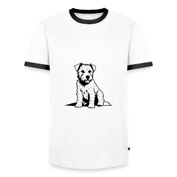 West Highland White Terrier Dog - Men's Ringer Shirt - white/black - Front - AI Model Female 172 light (172cm) & AI Model Male 178 dark (178cm)