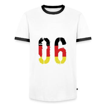 6 Number Germany Jersey - Men's Ringer Shirt - white/black - Front - AI Model Female 172 light (172cm) & AI Model Male 178 dark (178cm)