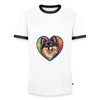 Pomeranian Dog Heart Love Pomeranian - Men's Ringer Shirt - white/black - Front - AI Model Female 172 light (172cm) & AI Model Male 178 dark (178cm)
