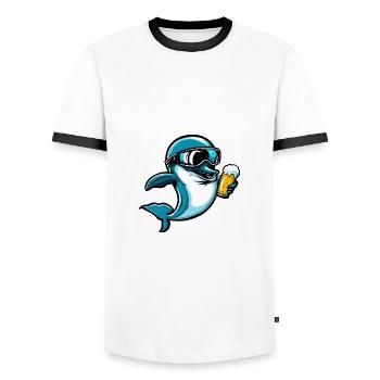 Delfin Ski Beer - Men's Ringer Shirt - white/black - Front - AI Model Female 172 light (172cm) & AI Model Male 178 dark (178cm)