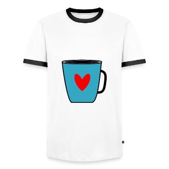 COFFEE. Cafe. humor. cup. Tea. THE - Men's Ringer Shirt - white/black - Front - AI Model Female 172 light (172cm) & AI Model Male 178 dark (178cm)
