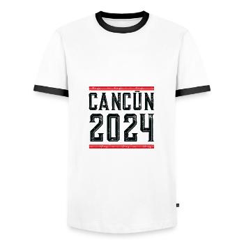 Cancun 2024 - Männer Kontrast-T-Shirt - Weiß/Schwarz - Vorne - AI Model Female 172 light (172cm) & AI Model Male 178 dark (178cm)