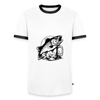 Verre à bière Bière de pêche - T-shirt contrasté Homme - blanc/noir - Devant - AI Model Female 172 light (172cm) & AI Model Male 178 dark (178cm)
