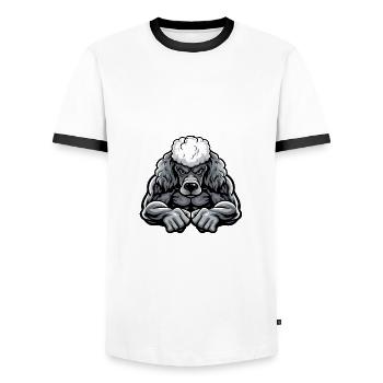 Poodle Dog Muscles Bodybuilding - Men's Ringer Shirt - white/black - Front - AI Model Female 172 light (172cm) & AI Model Male 178 dark (178cm)