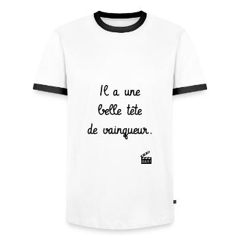 Une belle tête de vainqueur - Le Dîner de cons - T-shirt contrasté Homme - blanc/noir - Devant - AI Model Female 172 light (172cm) & AI Model Male 178 dark (178cm)