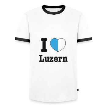 I Love Luzern | Schweiz Wappen Liebe Herz - Männer Kontrast-T-Shirt - Weiß/Schwarz - Vorne - AI Model Female 172 light (172cm) & AI Model Male 178 dark (178cm)
