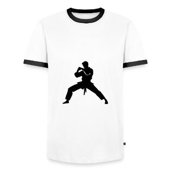 Karate Man Icon - Men's Ringer Shirt - white/black - Front - AI Model Female 172 light (172cm) & AI Model Male 178 dark (178cm)