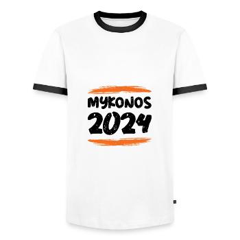 Mykonos 2024 - Men's Ringer Shirt - white/black - Front - AI Model Female 172 light (172cm) & AI Model Male 178 dark (178cm)