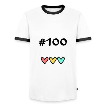 100 YEARS. 100th ANNIVERSARY. BIRTHDAY 100 YEARS. - Men's Ringer Shirt - white/black - Front - AI Model Female 172 light (172cm) & AI Model Male 178 dark (178cm)