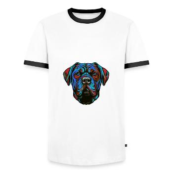 Mastiff Dog Portrait Colorful - Men's Ringer Shirt - white/black - Front - AI Model Female 172 light (172cm) & AI Model Male 178 dark (178cm)