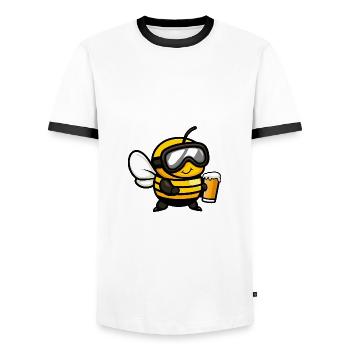 Bee Ski Beer - Men's Ringer Shirt - white/black - Front - AI Model Female 172 light (172cm) & AI Model Male 178 dark (178cm)