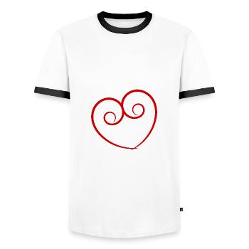 HEART. HEARTS. SAINT VALENTINE. LOVE. LOVE. HEART - Men's Ringer Shirt - white/black - Front - AI Model Female 172 light (172cm) & AI Model Male 178 dark (178cm)