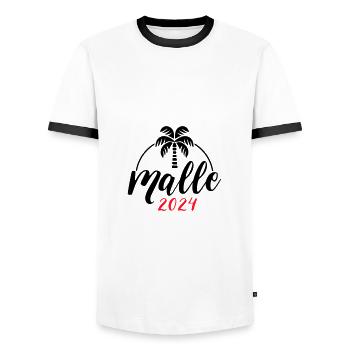 Malle 2024 - Men's Ringer Shirt - white/black - Front - AI Model Female 172 light (172cm) & AI Model Male 178 dark (178cm)