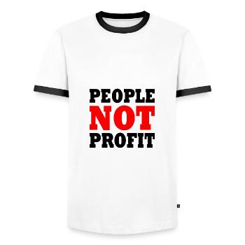 People not profit - Men's Ringer Shirt - white/black - Front - AI Model Female 172 light (172cm) & AI Model Male 178 dark (178cm)