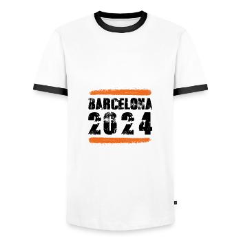 L’équipe de Barcelone 2024 - T-shirt contrasté Homme - blanc/noir - Devant - AI Model Female 172 light (172cm) & AI Model Male 178 dark (178cm)