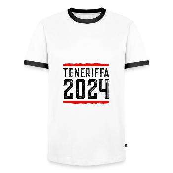 Tenerife 2024 - Men's Ringer Shirt - white/black - Front - AI Model Female 172 light (172cm) & AI Model Male 178 dark (178cm)