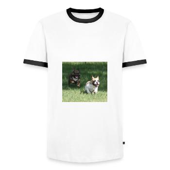 Angel and Wanda our French Bulldogs - Men's Ringer Shirt - white/black - Front - AI Model Female 172 light (172cm) & AI Model Male 178 dark (178cm)