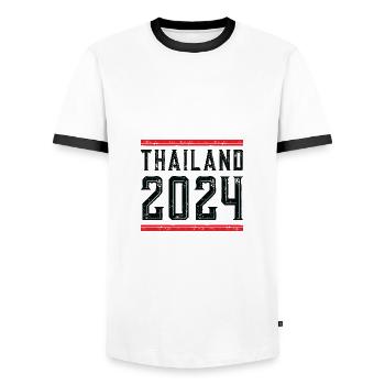 Thailand 2024 - Männer Kontrast-T-Shirt - Weiß/Schwarz - Vorne - AI Model Female 172 light (172cm) & AI Model Male 178 dark (178cm)