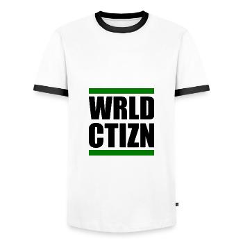 world citizen - Men's Ringer Shirt - white/black - Front - AI Model Female 172 light (172cm) & AI Model Male 178 dark (178cm)