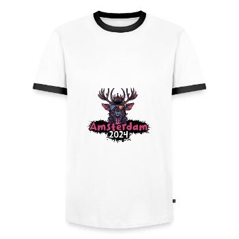 Amsterdam 2024 Stag - Men's Ringer Shirt - white/black - Front - AI Model Female 172 light (172cm) & AI Model Male 178 dark (178cm)