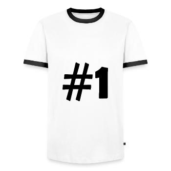#1 - Men's Ringer Shirt - white/black - Front - AI Model Female 172 light (172cm) & AI Model Male 178 dark (178cm)