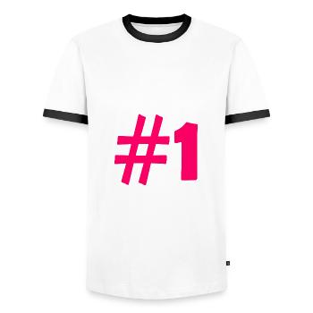 #1 - Men's Ringer Shirt - white/black - Front - AI Model Female 172 light (172cm) & AI Model Male 178 dark (178cm)