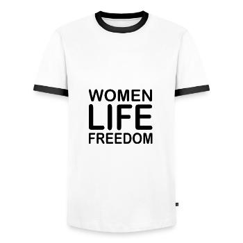 Women life freedom - T-shirt contrasté Homme - blanc/noir - Devant - AI Model Female 172 light (172cm) & AI Model Male 178 dark (178cm)