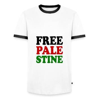 Free palestine - T-shirt contrasté Homme - blanc/noir - Devant - AI Model Female 172 light (172cm) & AI Model Male 178 dark (178cm)