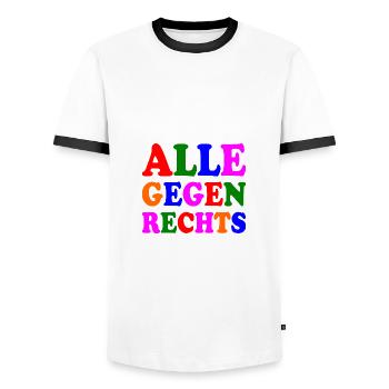 Alle gegen rechts - Männer Kontrast-T-Shirt - Weiß/Schwarz - Vorne - AI Model Female 172 light (172cm) & AI Model Male 178 dark (178cm)